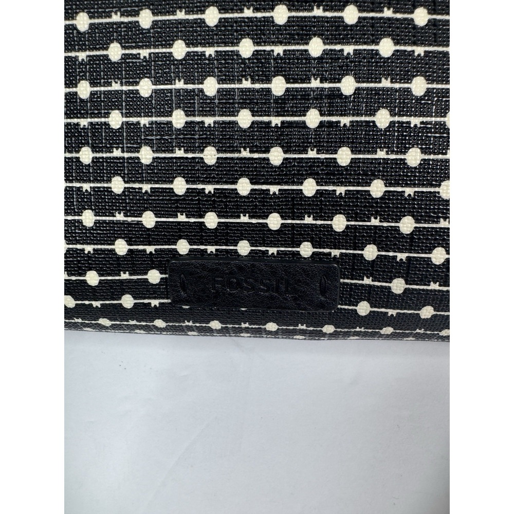 Fossil Crossbody Bag Fiona Coated Canvas And Leather Black & White Polka Dot - Picture 4 of 17